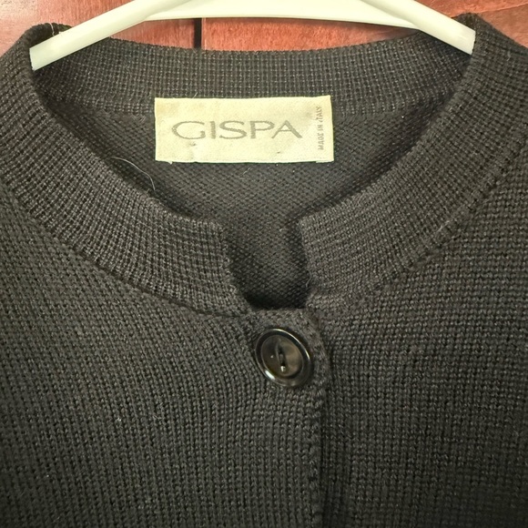 Classic Black Italian Cardigan Sweater Ribbed Knit - Picture 2 of 4